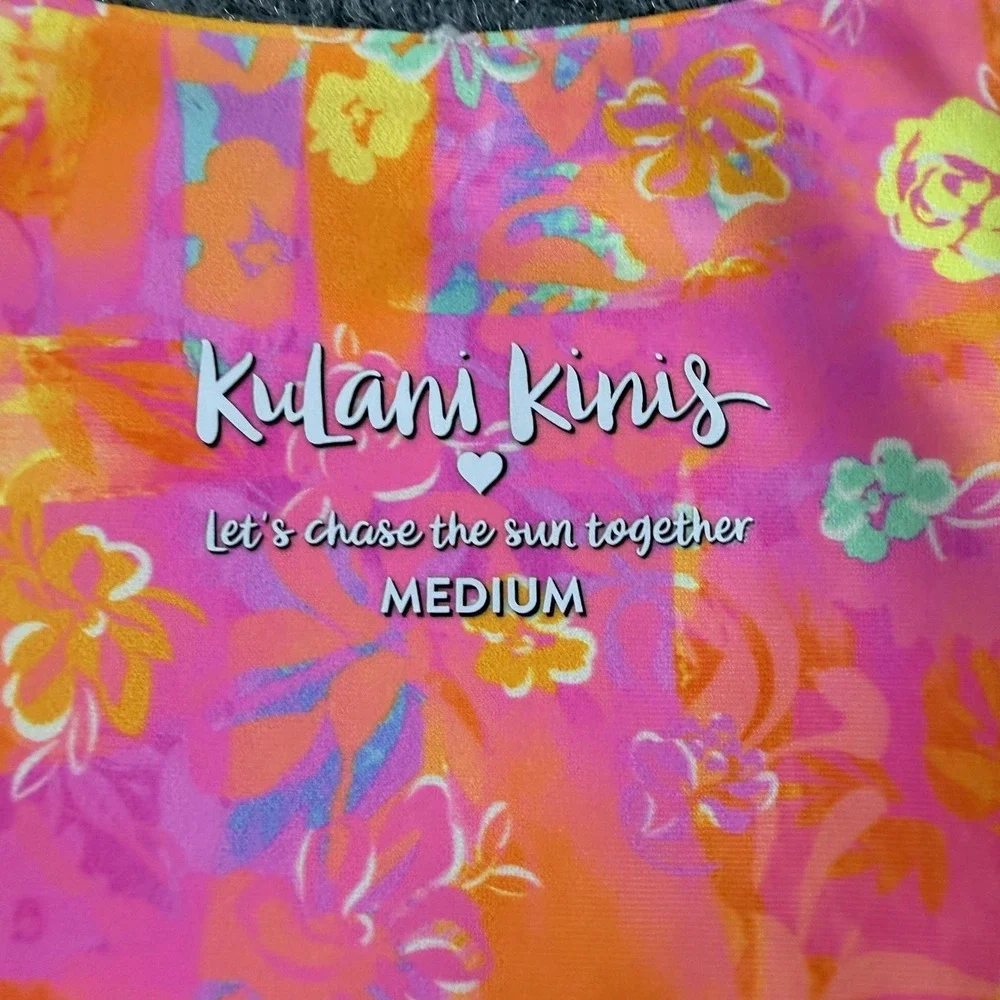Kulani Kinis Bikini M/L Floral Print Tie Matching Scrunchie Beach Swim